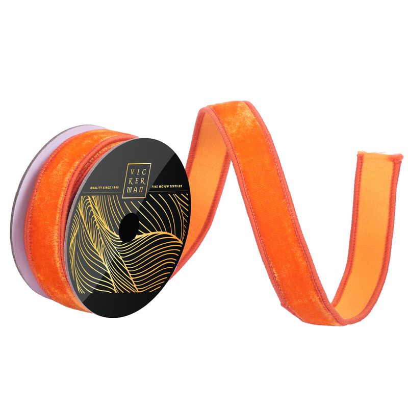 1"x10yd Orange Velvet Dupion Ribbon (V)