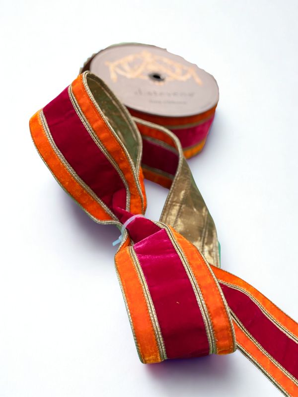 4"x10yd velvet hot pink center orange velvet edge