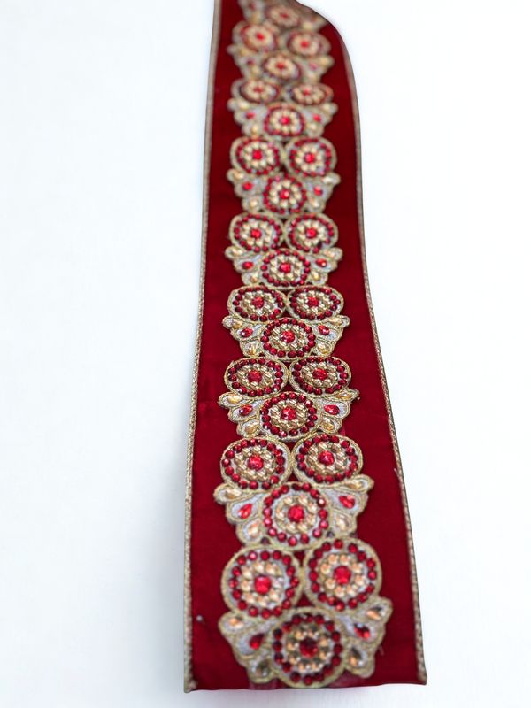 4"x5yd velvet circular red jewel trim metallic back , red