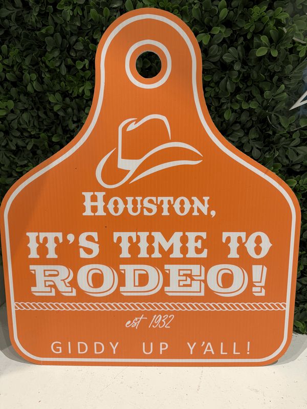 Houston Orange Cow Tag Rodeo Door Hanger