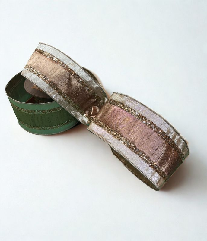 4"x10yd metallic dupion brown center platinum