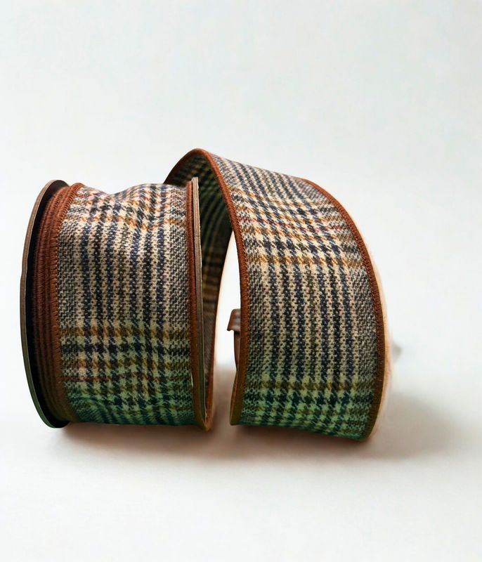 4"x10yd faux wool maddox plaid, brown cream navy