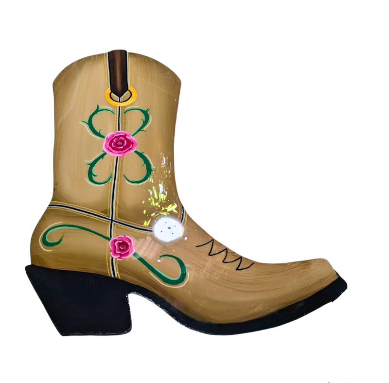 Boot Door Hanger-Tan w/ Pink Floral