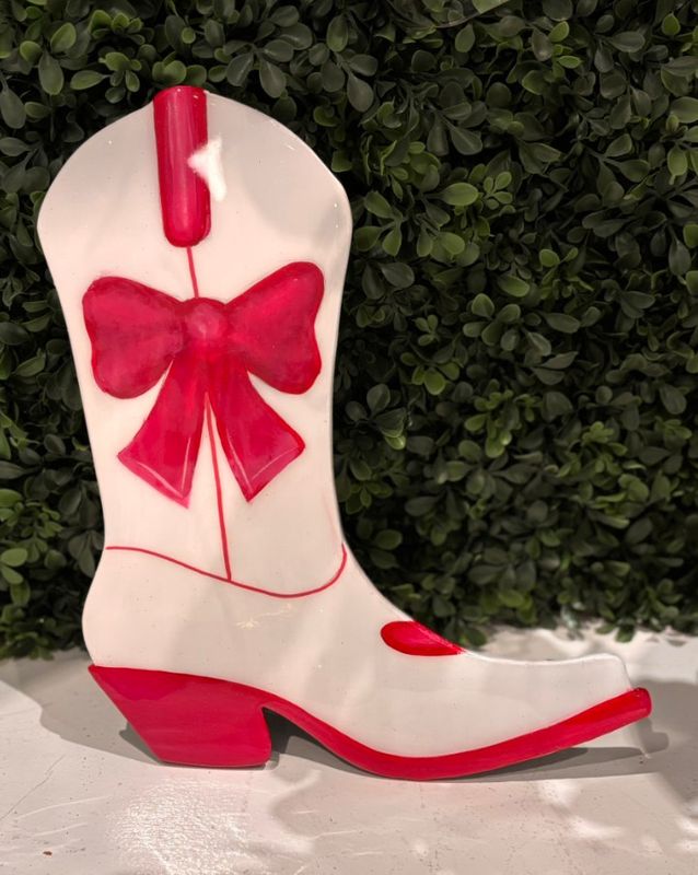 13" Boot Decor Hanger - White Boot w/ Red Bow