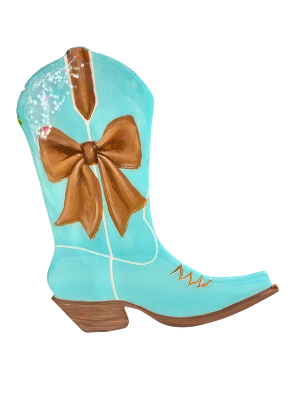 13" Turquoise and Brown Bow Mini Boot