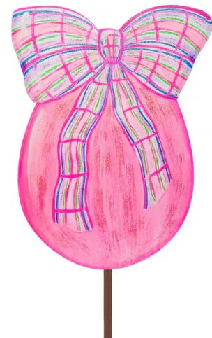 Pink Egg with Plaid Bow Stake