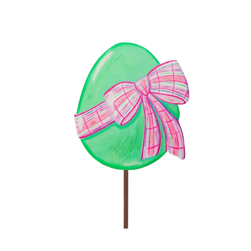 Green Egg with Plaid Bow Stake