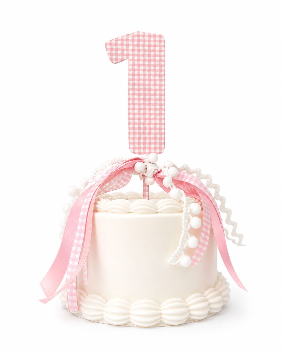 Pink Gingham One Cake Topper