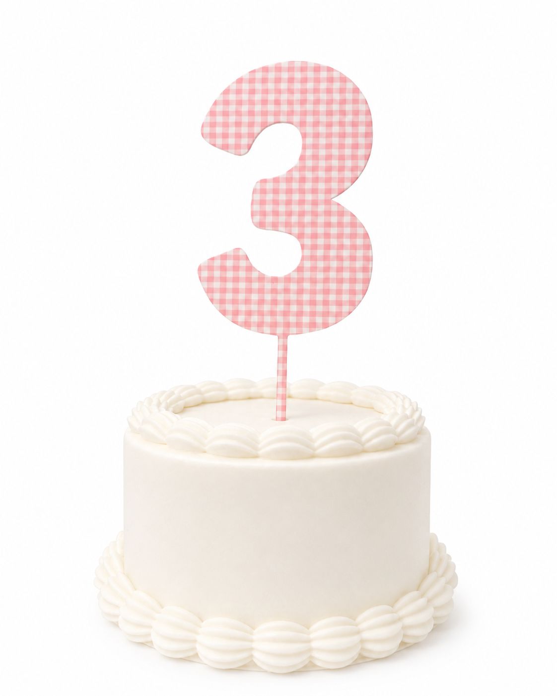 Pink Gingham Three Cake Topper