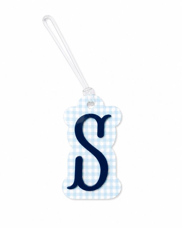 "S" Blue Gingham Initial Bag Tag