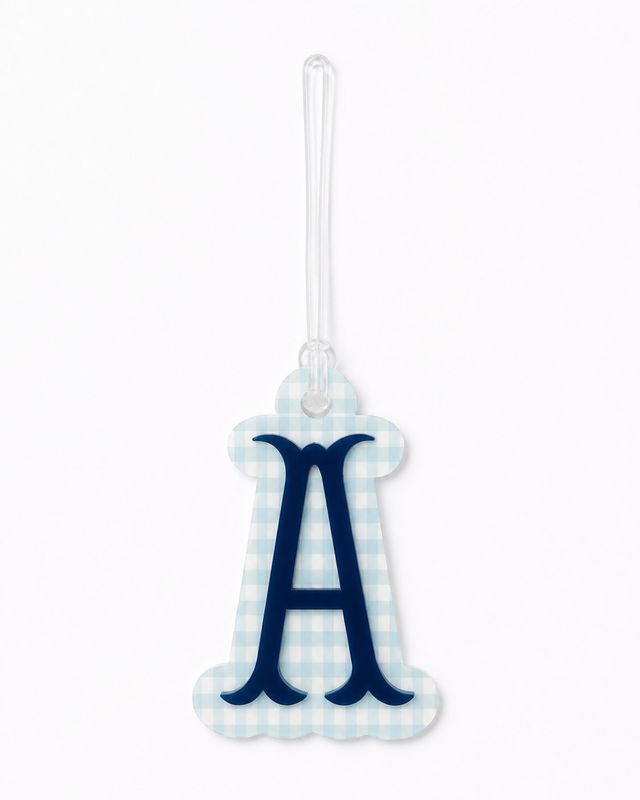 "A" Blue Gingham Initial Bag Tag