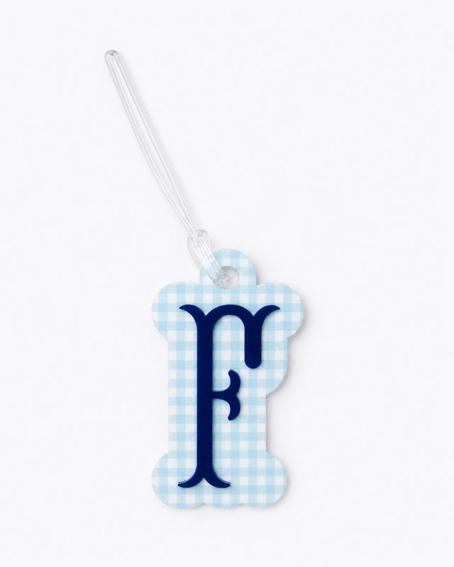 "F" Blue Gingham Initial Bag Tag