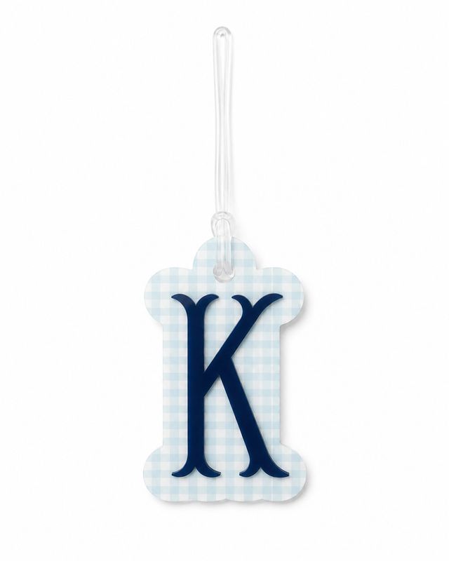 "K" Blue Gingham Initial Bag Tag