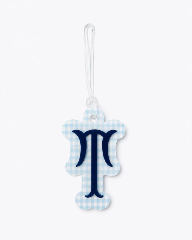 "T" Blue Gingham Initial Bag Tag