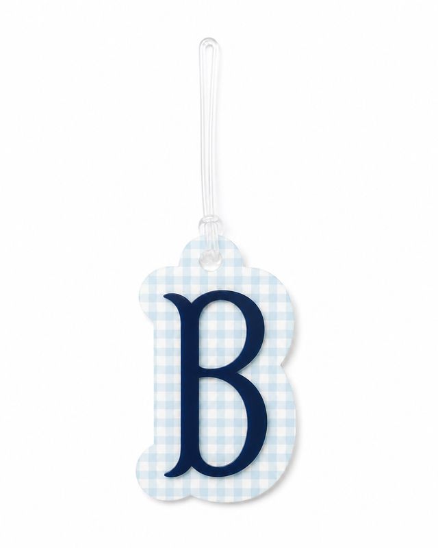 "B" Blue Gingham Initial Bag Tag