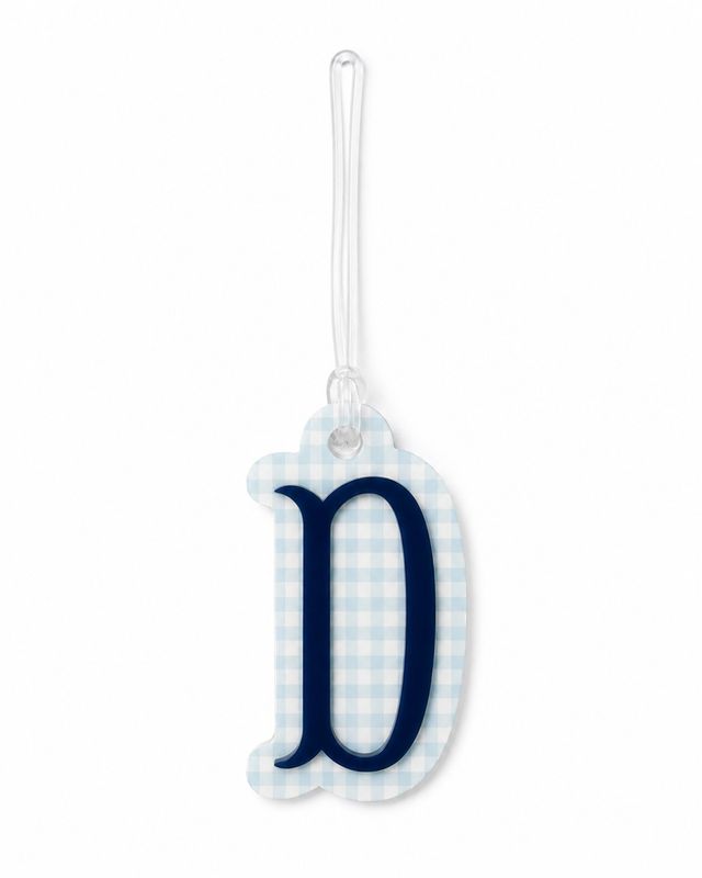 "D" Blue Gingham Initial Bag Tag