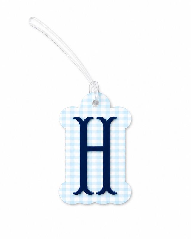 "H" Blue Gingham Initial Bag Tag