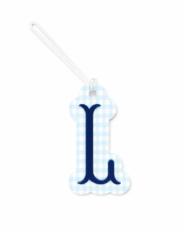 "L" Blue Gingham Initial Bag Tag