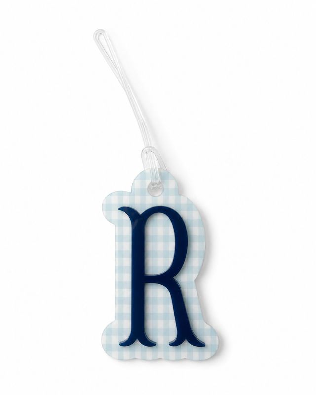 "R" Blue Gingham Initial Bag Tag
