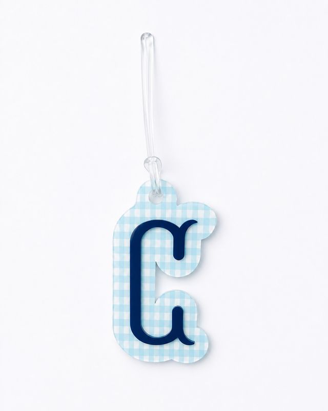 "C" Blue Gingham Initial Bag Tag