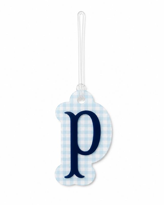 "P" Blue Gingham Initial Bag Tag