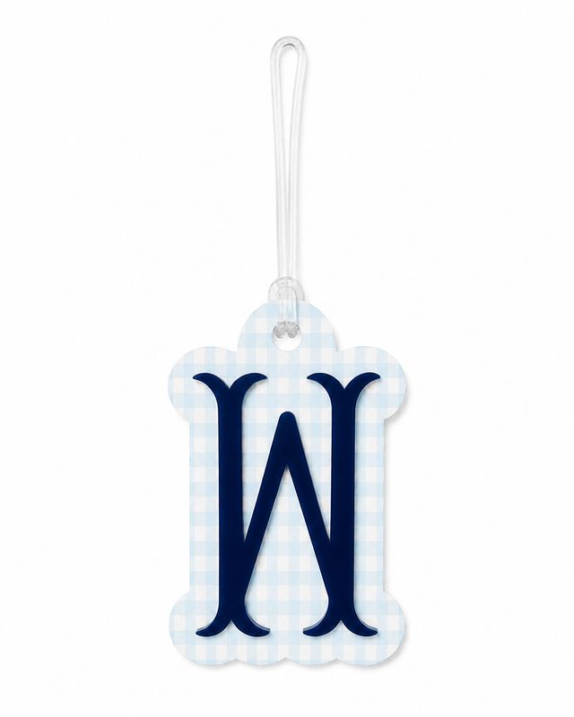 "W" Blue Gingham Initial Bag Tag