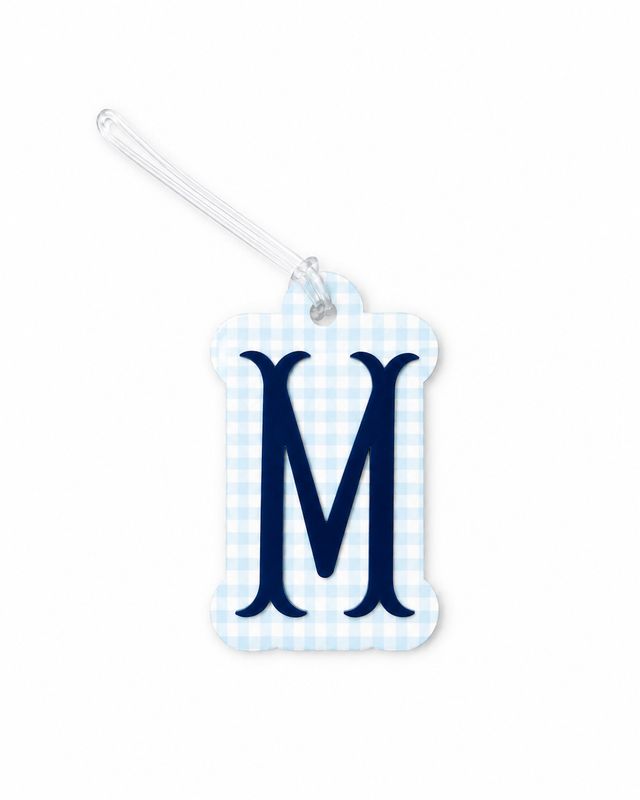 "M" Blue Gingham Initial Bag Tag