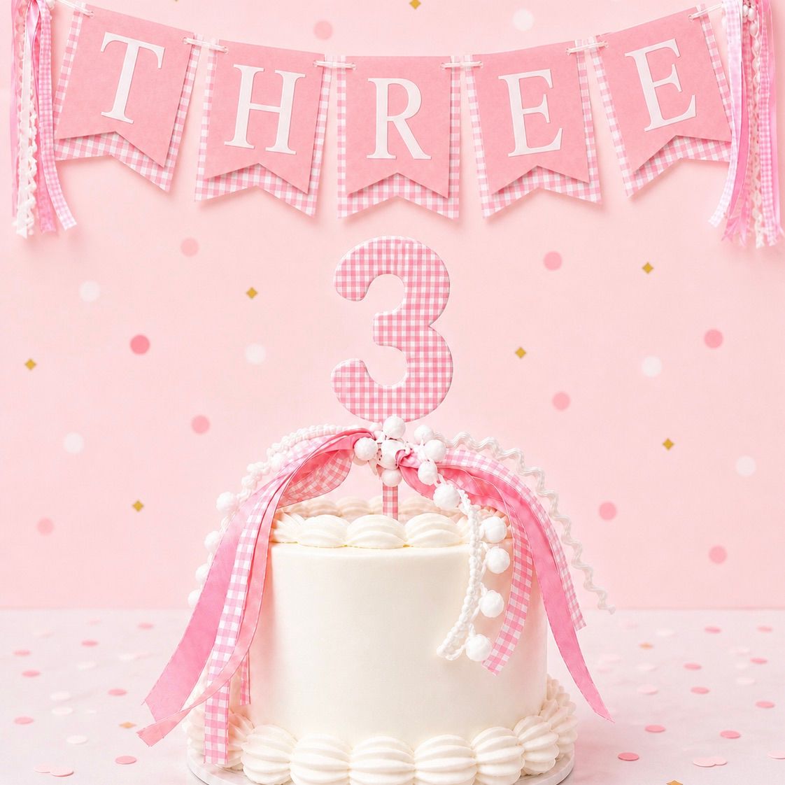Pink "THREE" Banner