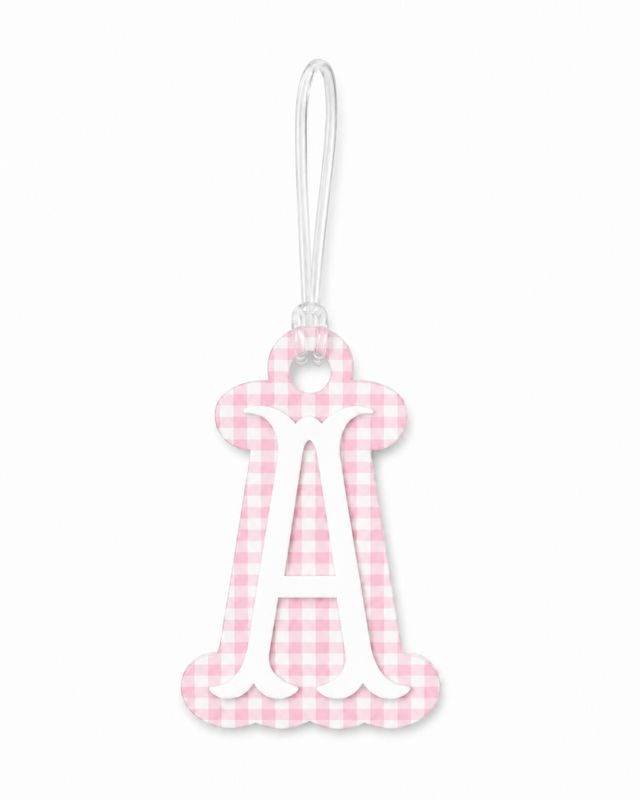 "A" Pink Gingham Initial Bag Tag