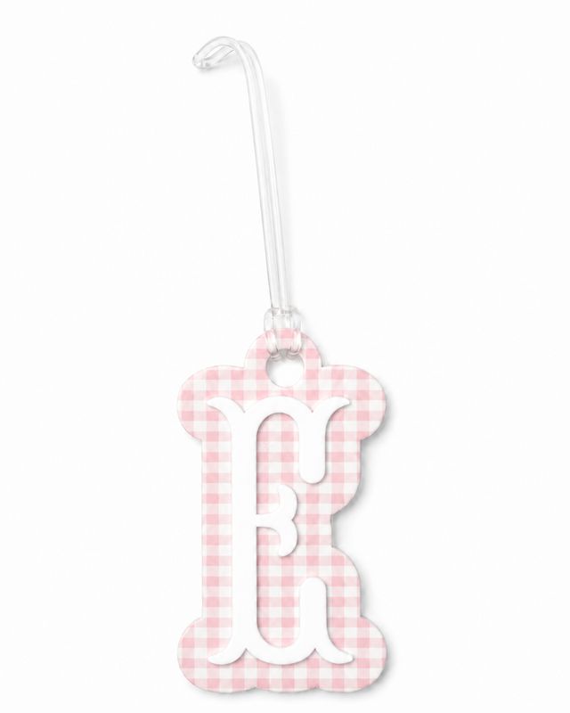 "E" Pink Gingham Initial Bag Tag