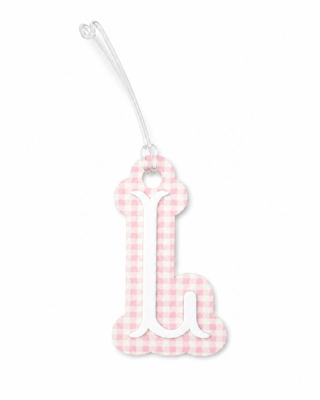 "L" Pink Gingham Initial Bag Tag