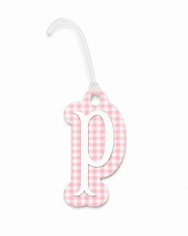 "P" Pink Gingham Initial Bag Tag