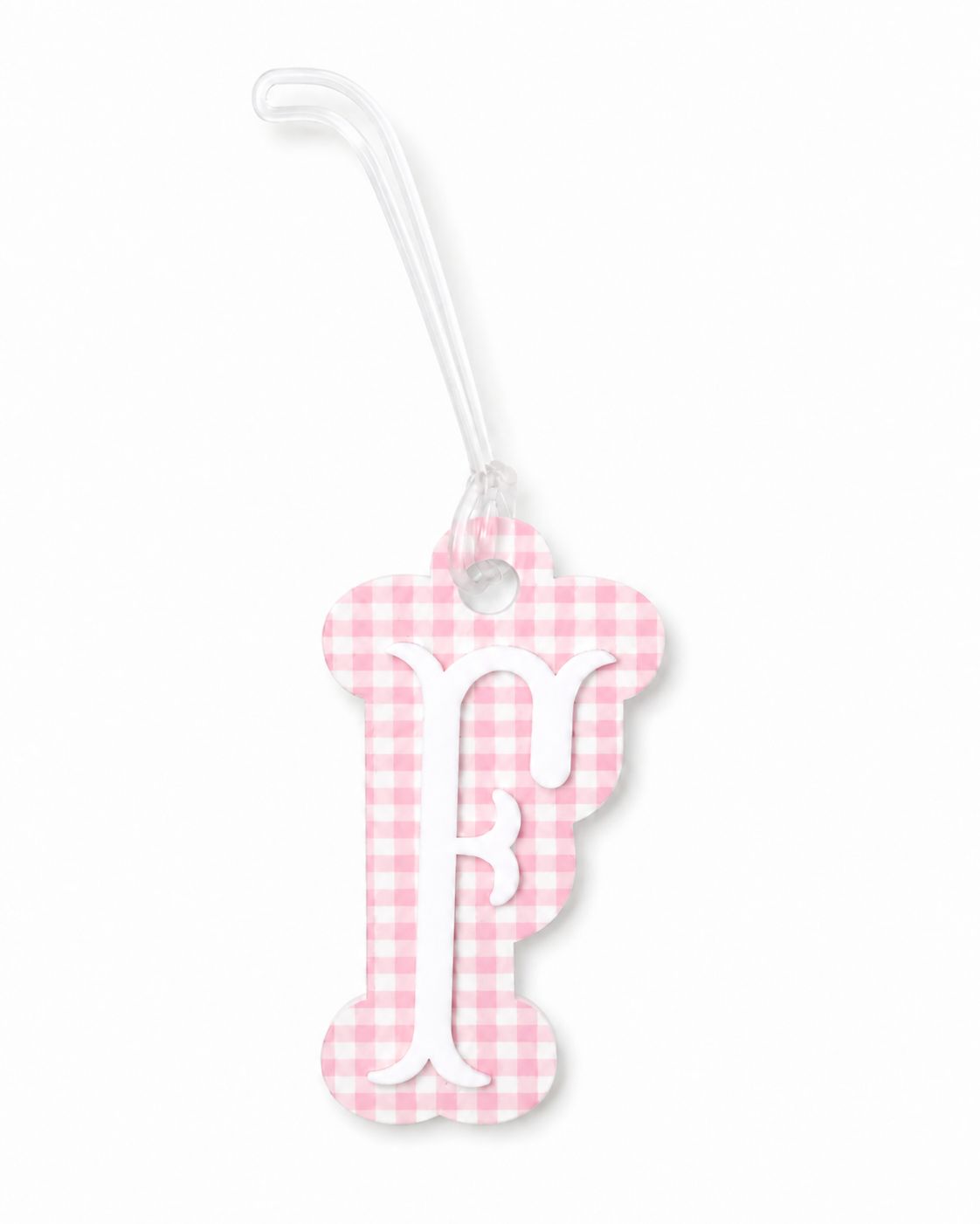 "F" Pink Gingham Initial Bag Tag