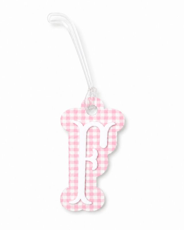 "F" Pink Gingham Initial Bag Tag
