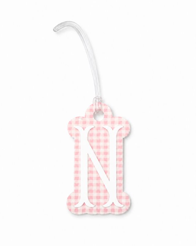 "N" Pink Gingham Initial Bag Tag
