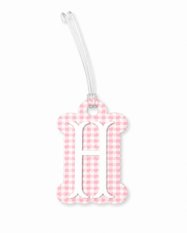 "H" Pink Gingham Initial Bag Tag