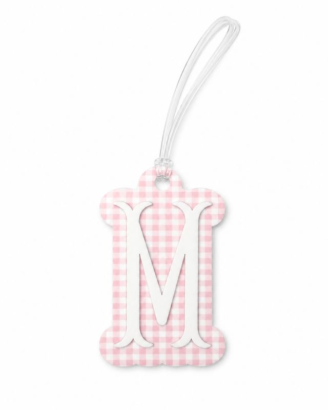 "M" Pink Gingham Initial Bag Tag