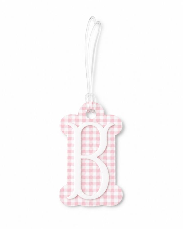 "B" Pink Gingham Initial Bag Tag