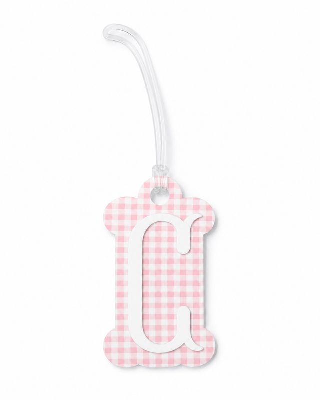 "C" Pink Gingham Initial Bag Tag