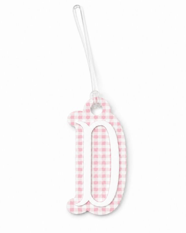 "D" Pink Gingham Initial Bag Tag