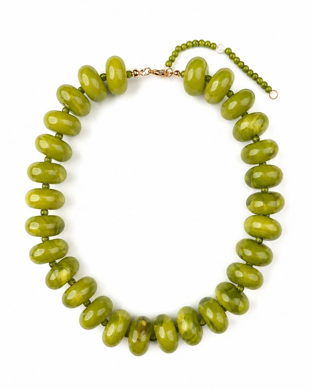 Olive Green Chunky Beaded Necklace