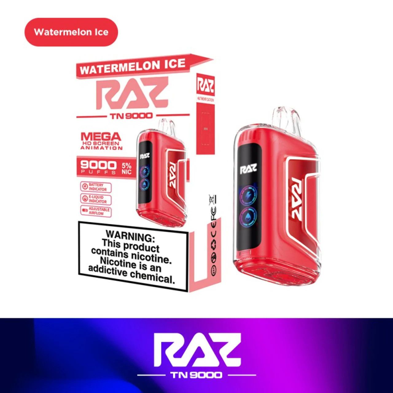 RAZ - 0 Nicotine Watermelon Ice- 9000 puff