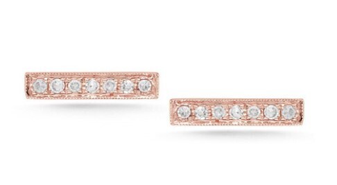 Earrings- Sylvie Rose Bar Stud Earrings in 14k Rose Gold Diamond