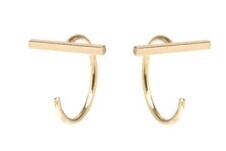 Earrings- 14K Gold Thin Straight Bar Reverse Open Hoops