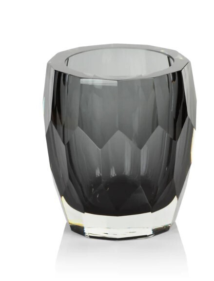 Polished Cut Glass Vase / Hurricane-Smoke..