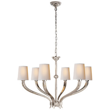 CHC 2462PN-NP Ruhlmann Large Chandelier in Polished Nickel with Natural Paper Shades