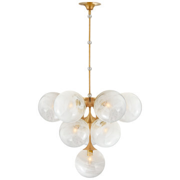 ARN 5401HAB-WG Cristol Tiered Chandelier in Hand-Rubbed Antique Brass with White Strie Glass