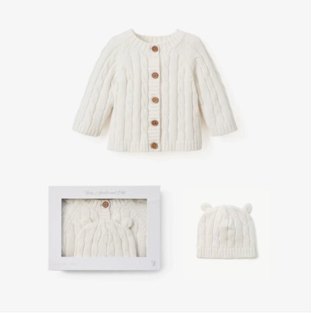 Boxed Cable Sweater and Hat- 6M White