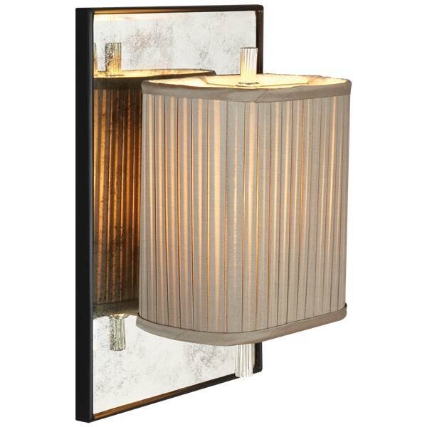 DC BBL 2016BLK/SS-GS-EU Sunset Plaza Sconce in Black and Soft Silver with Gray Silk Pleated Shade