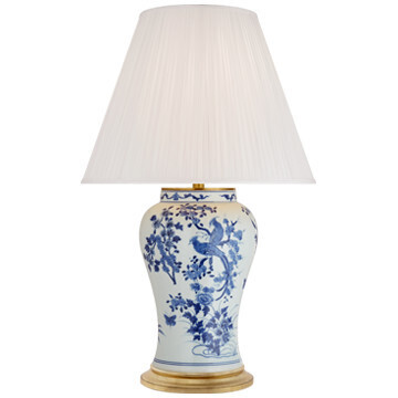 RL 3651BW-S Blythe Medium Table Lamp in Blue and White Porcelain with Silk Pleated Shade
